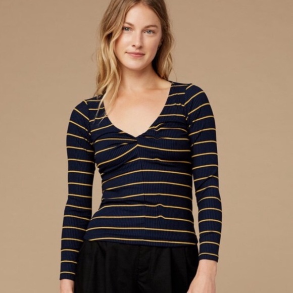 Amour Vert Striped Ribbed Top Small 